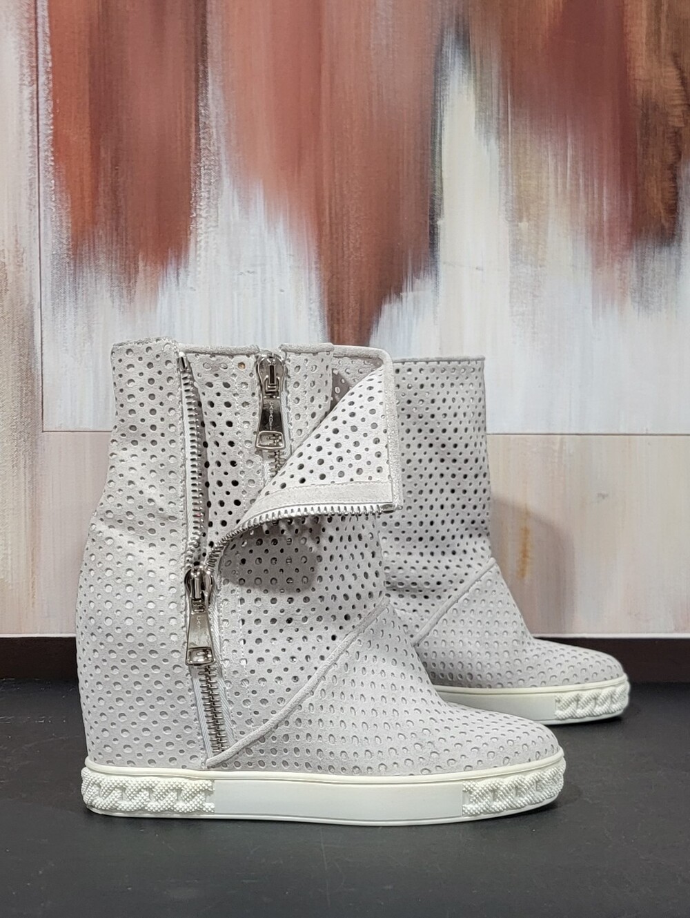 CASADEI ANKLE BOOTS Leather Wedge Ankle Boots US 7.5 Made in Italy